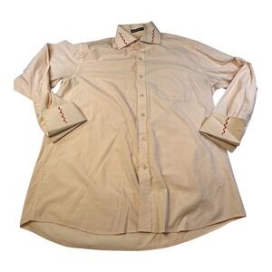 MONTIQUE‎ Peach Embroidered Collar Long Sleeve Dress Shirt Men Size L